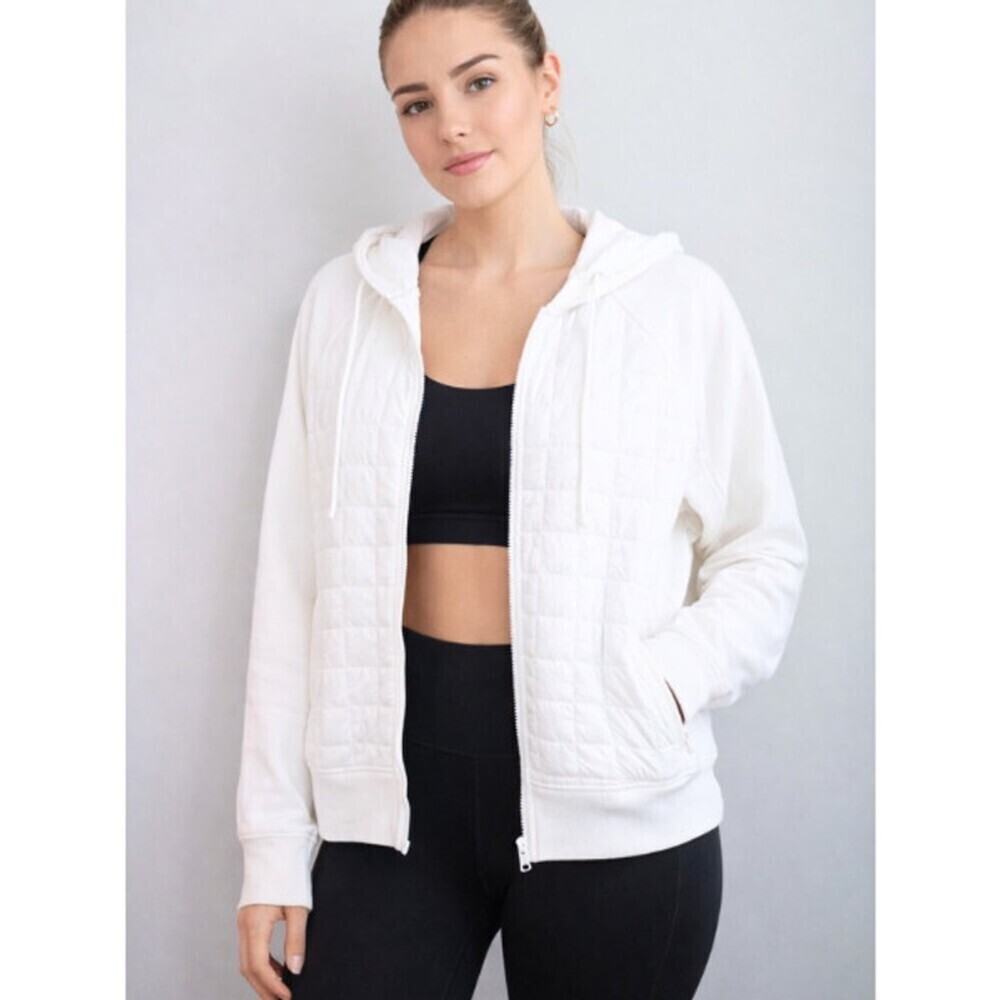 Old Navy Dynamic Fleece Quilted Hoodie Activewear Minimalistic White Women's L